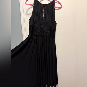 JS BOUTIQUE Black Midi Formal Cocktail Dress W/Embellished Empire Waist SZ 10EUC